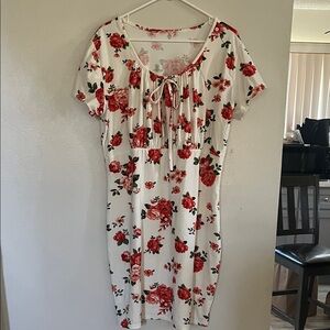 White Floral Dress with Red Roses
